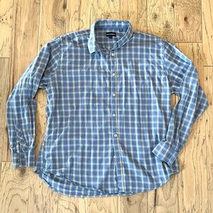 Jack Maverick Blue Plaid Long-Sleeve Button Down Men's Shirt, size XL